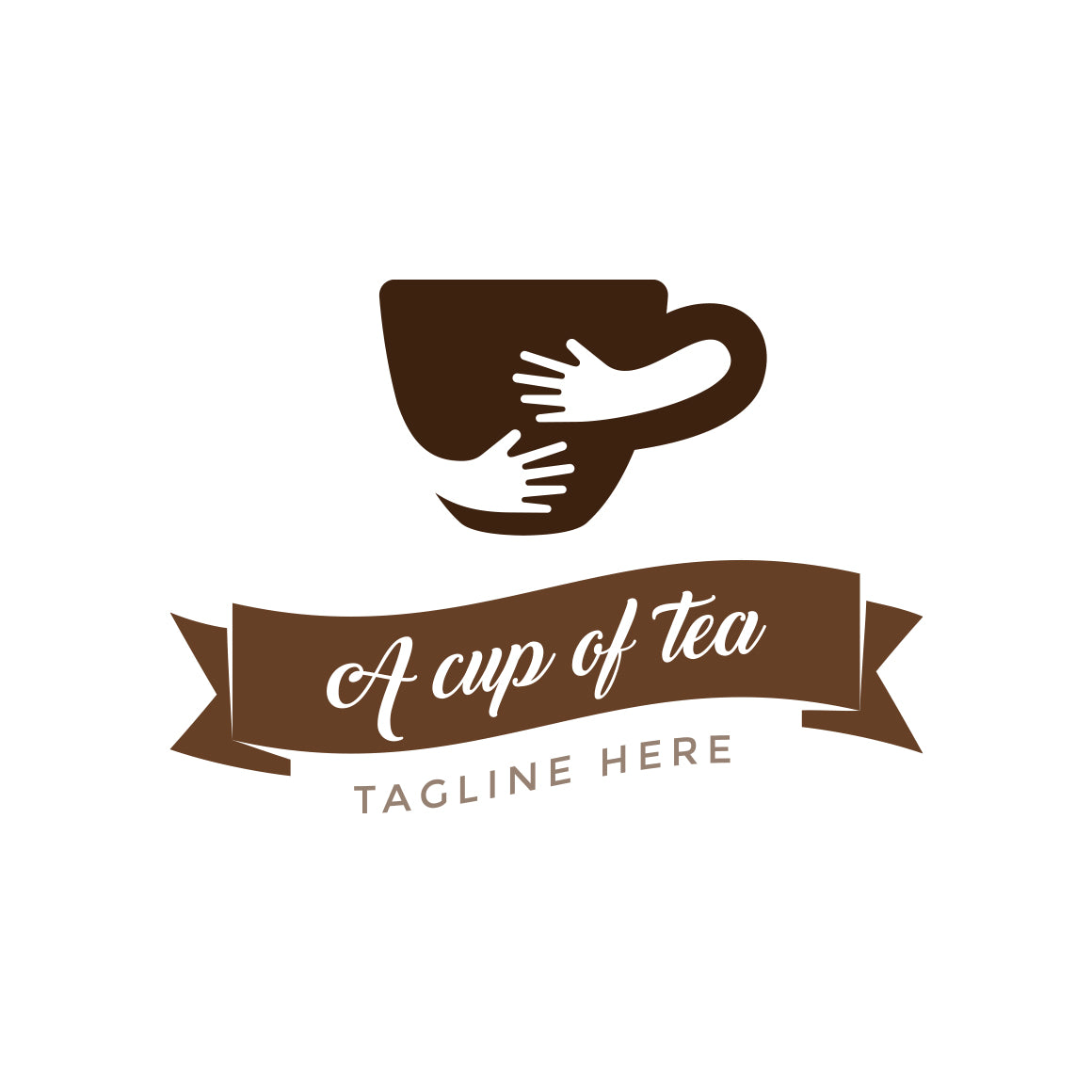 A cup of tea with hands logo design