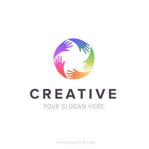 Conceptual circle spiral of colorful hand prints logo