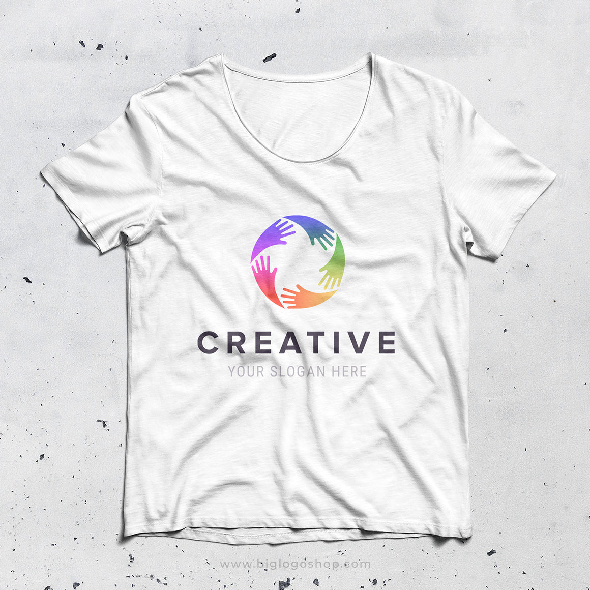 Conceptual circle spiral of colorful hand prints logo